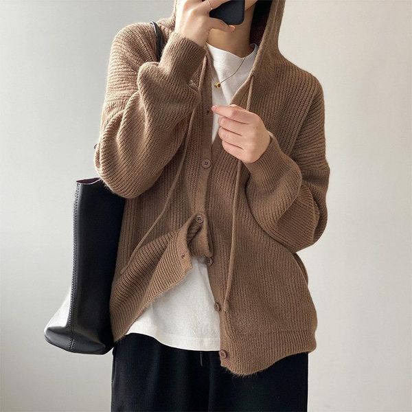 

women's knits & tees hzirip 2021 solid hooded all match loose streetwear women soft chic warm gentle sweet cardigans sweaters, White