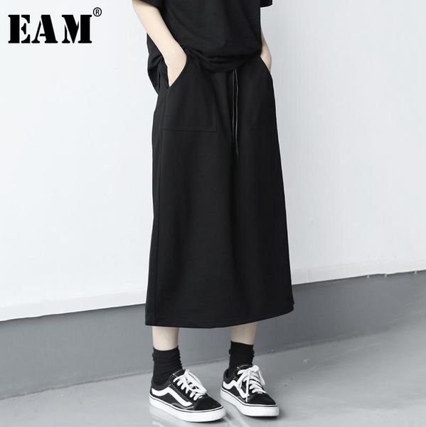 

eam] high elastic waist black brief vent stitch temperament half-body skirt women fashion tide new spring autumn 2021 1x0820