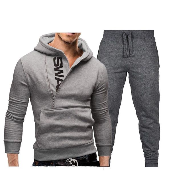 

spring casual sweatshirt hoodies men sets men suits letter side zipper 2 pieces set men's suits tracksuit pullover sweatpants, Gray