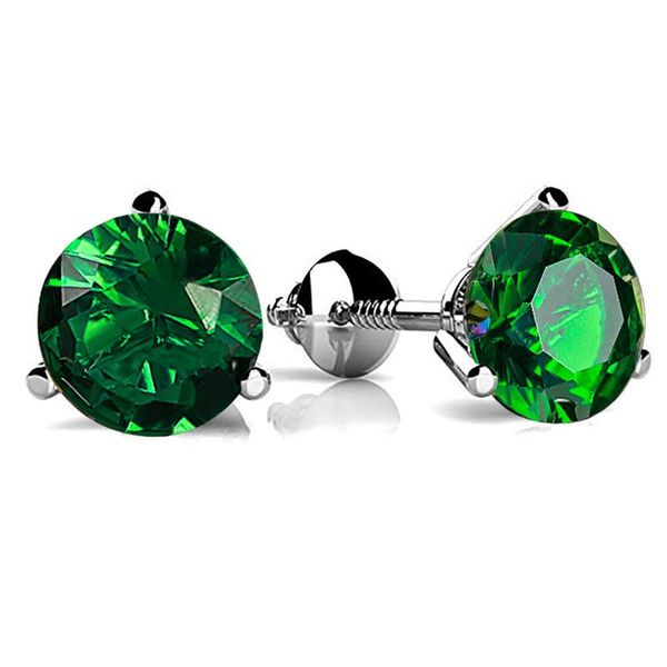 

stud classic round emerald screw back earrings 925 sterling silver green crystal zircon for women jewelry wedding gifts, Golden;silver