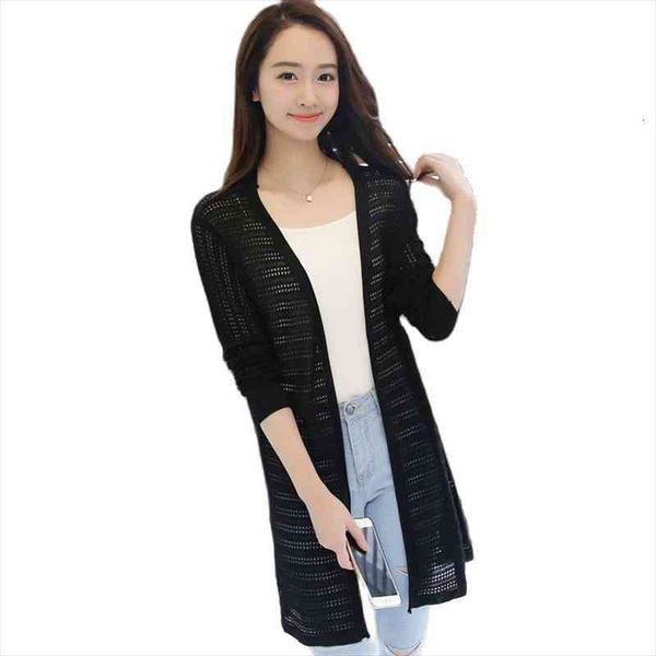 

spring and summer knitted self-cultivation long paragraph no buckle cardigan f1699, White;black