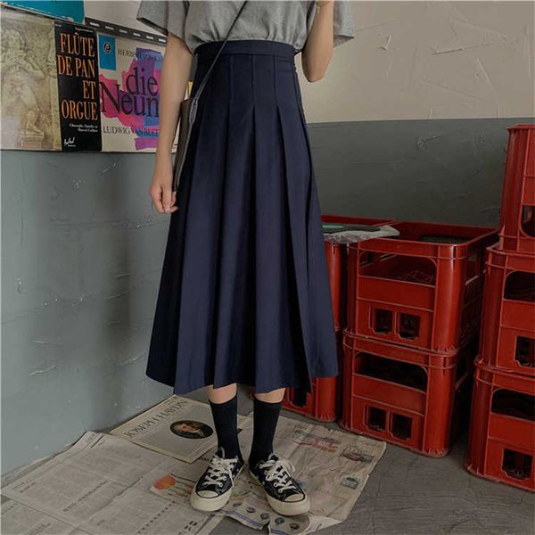 

skirts women solid color elegant pleated zipper high waist long female autumn ladies midi skirt saia s-l i3gc, Black