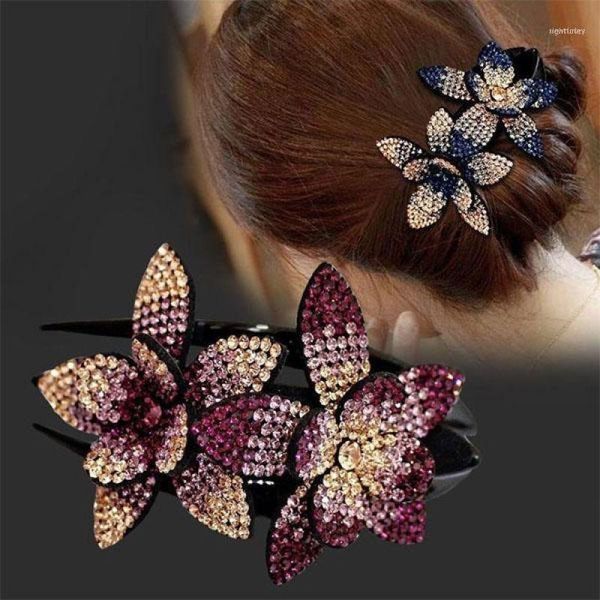 

christmas decorations rhinestone double flower hair clip crystal peals combs female elegant beads hairgrip handmade fashion accessories1