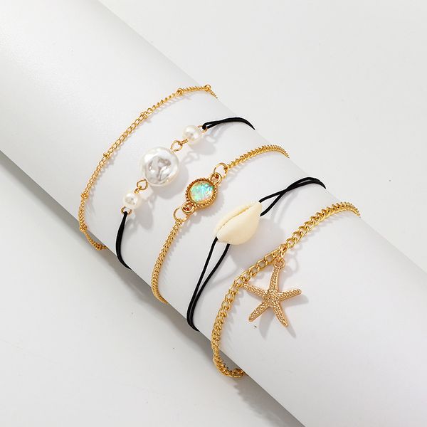 

bz0961 new accessories fashion beach style shell starfish pearl bracelet 5 sets, Silver