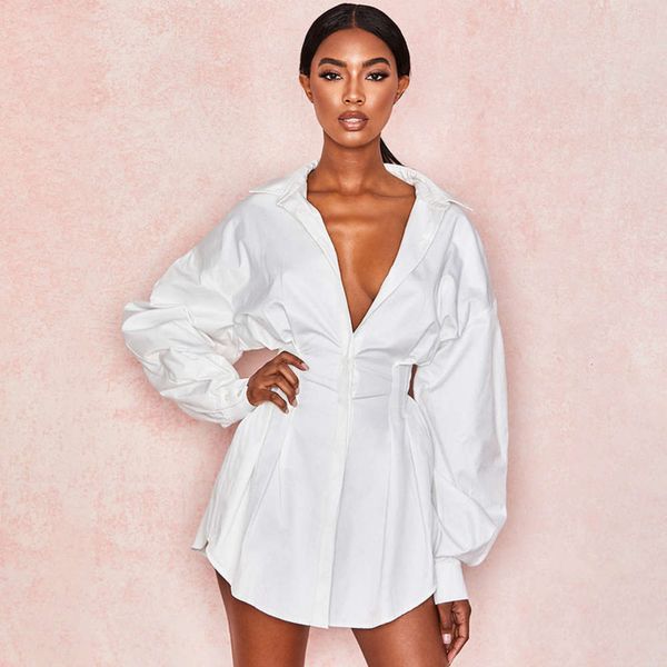 

new autumn women's single breasted lapel long sve casual slim fitting dress, White