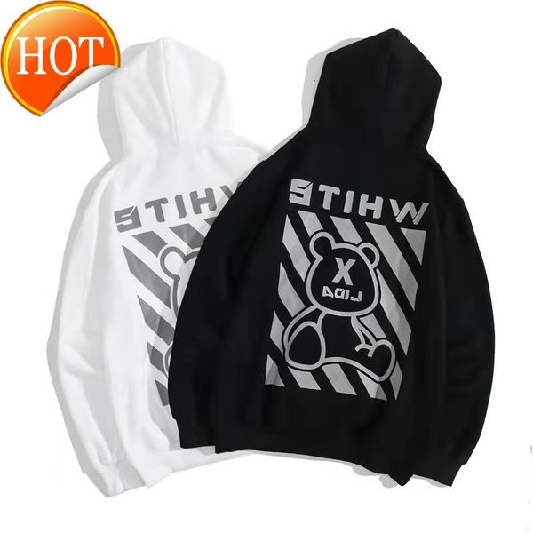 

aw2021 off new geometric print casual hooded plush sweater for men and women, Black