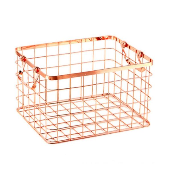 

storage baskets 1pc nordic style iron basket household laundry towel multi-purpose container (rose gold size)