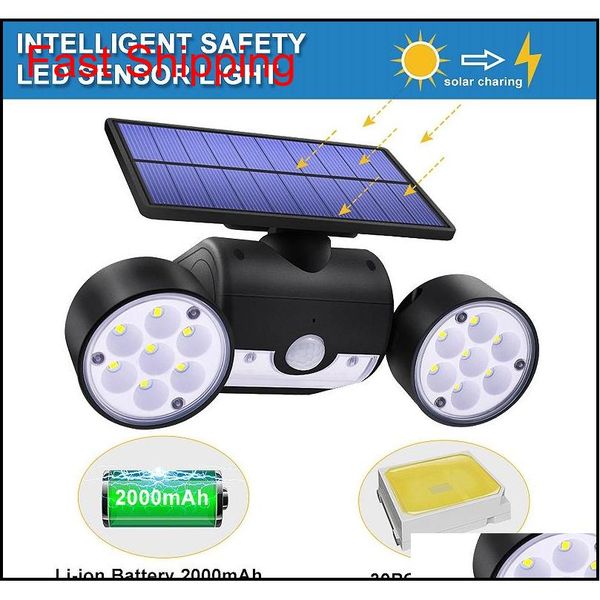 

abui-double head solar lamp outdoor waterproof garden wall solar light with 30 leds adjustable angle se qylfer bdenet