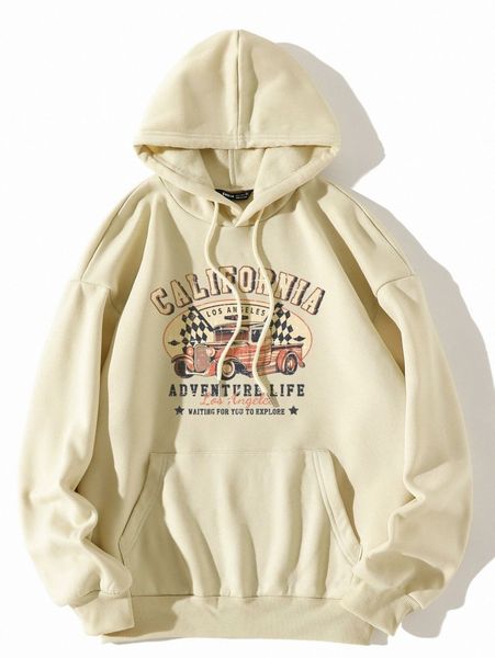 

slogan graphic kangaroo pocket thermal drawstring hoodie l8x9#, White;black