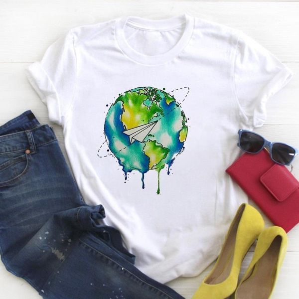

women plane travel cute printed cartoon clothing ladies summer t tee female shirt clothes tshirt womens graphic t-shirt, White