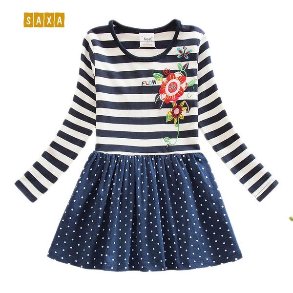 

girl's dresses girl neat 100% cotton children clothes fashion appliques stripe kids dress bohemian style long sleeve, Red;yellow