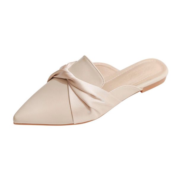 

closed toe half slippers for women slip-on lazy slippers 2020 new flat pointed toe all-matching womens slippers for outer wear, Black