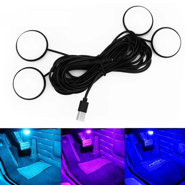 

interior&external lights led car atmosphere lamp usb auto interior decorative foot light 4 pcs strip wireless easy plug ambient