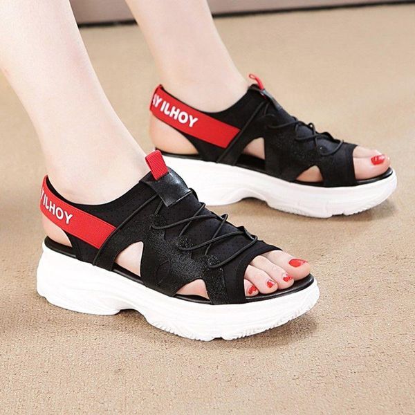 

sandals fashionable open-toed sports elastic with white chunky thick-soled platform shoes 2021 summer women's 35-40, Black