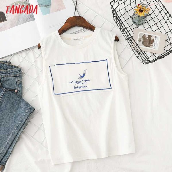 

tangada summer women floral embroidery tank sleeveless female bao49 210609, White