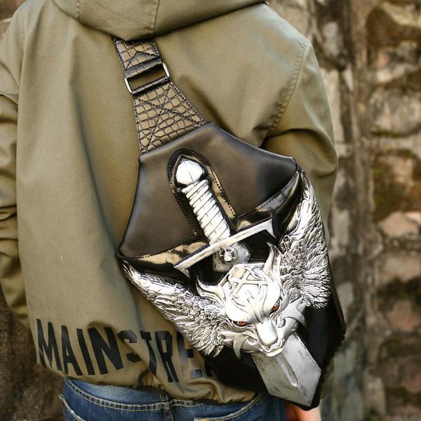 

waist bags 3d war wolf chest bag leisure travel pu men's personality