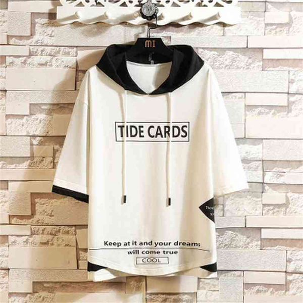 

casual short sleeves hoodies summer white hip hop loose skateboard casual men's streetwear punk clothes plus oversized 7xl 210720, Black
