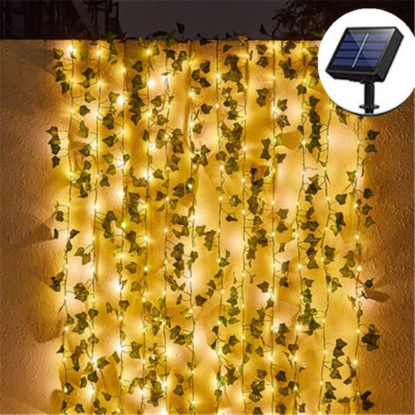 

strings solar green leaf vine led string light garden decoration outdoor wedding diy party decor waterproof