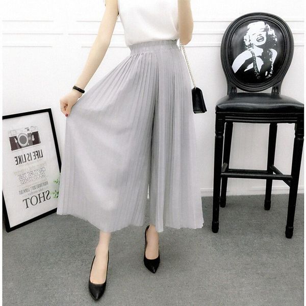 

women's fashion streetwear culottes wide leg pleated elastic drawstring design ankle-length pants casual weekend micro-elastic plain ch, Black;white