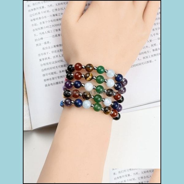 

jewelry 12pcs natural 7 chakra stone cuff women bracelets romantic vintage bohomia leather crystal yoga bangles for girls sier beads drop de, White