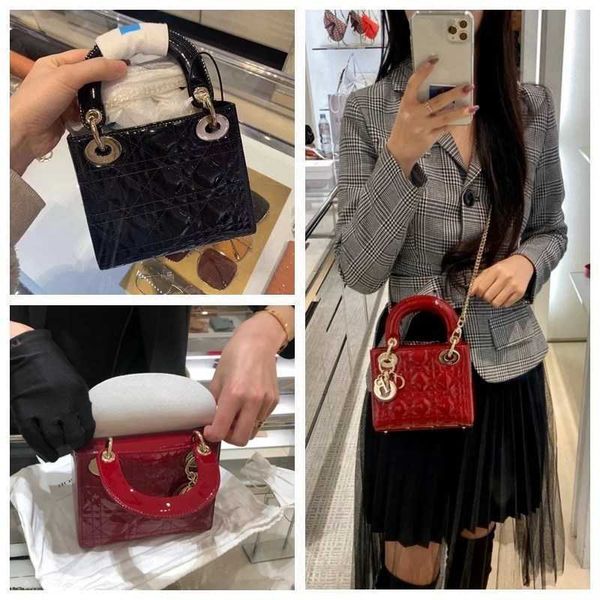 

flower di womenbag classic lady three lattice princess patent leather chain portable messenger