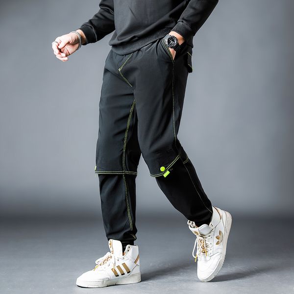 

stretch fat man ankle banded pants mens casual pants plus-sized mens pants loose plus-sized stylish loose wear, Black