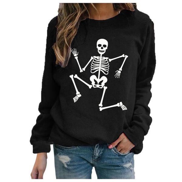 

women's hoodies & sweatshirts 40# halloween skull print womens harajuku autumn long sleeve o neck pullover casual warm moletom, Black