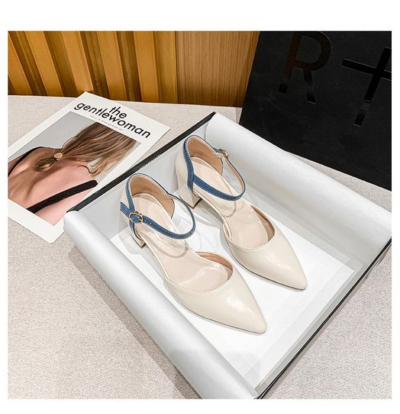 

dress shoes shallow mouth pointed sandals summer thick with baotou simple and versatile high heels, Black