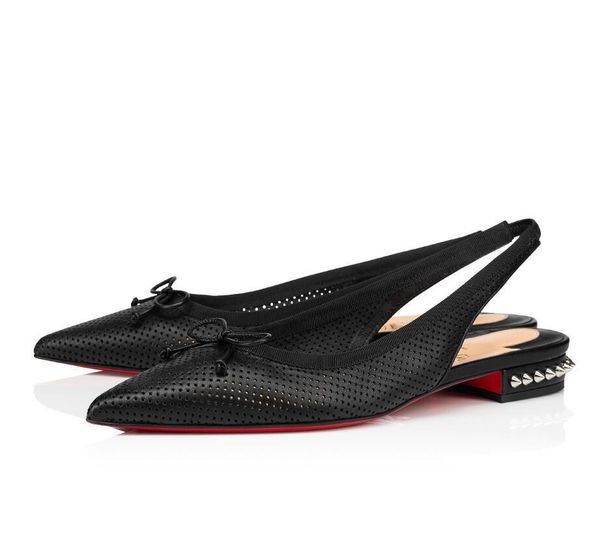 

summery effect women red bottom hall sling flat nappa calfskin leather cut-outs ballerinas shoes lady slingback ladies comfort walking shoes, Black