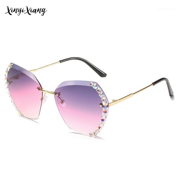 

sunglasses women rimless korean causal fashion diamond-studded gradient color classic luxry adoult sun glasses, White;black