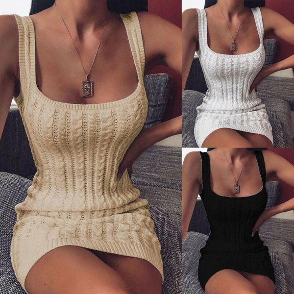

casual dresses nshypoi women's bodycon knit sleeveless slim fit pure color elegant short mini sling party dress sundress, Black;gray