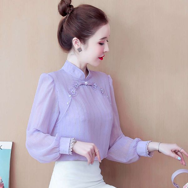 

spring and autumn chiffon shirt for women, White