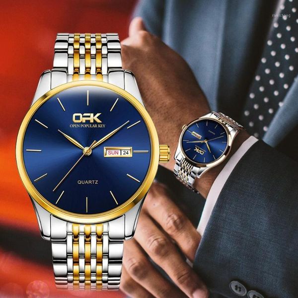 

wristwatches opk original quartz movement waterproof double calendar business non mechanical men's watch birthday gifts for lovers, Slivery;brown