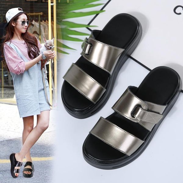 

2021 summer new fashion sandals, leather chick-soled sandals for school casual shoes fish mouth sandals, Black