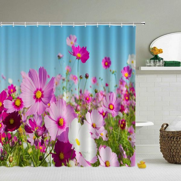 

bloom fresh flowers bath curtains 3d shower curtains waterproof polyester cloth bathroom curtain large 240*180 shower curtain