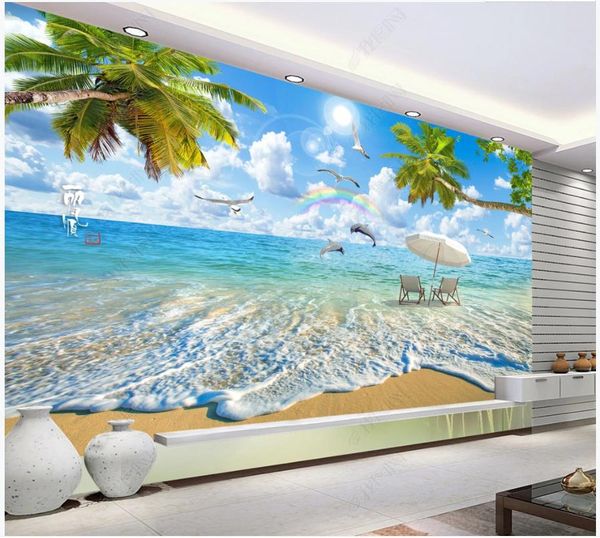 Papel de parede personalizado para paredes 3d fotopers de parede Murais Modernos modernos HD vista mar praia Paisagem Pintura Pintura sala de estar TV de fundo