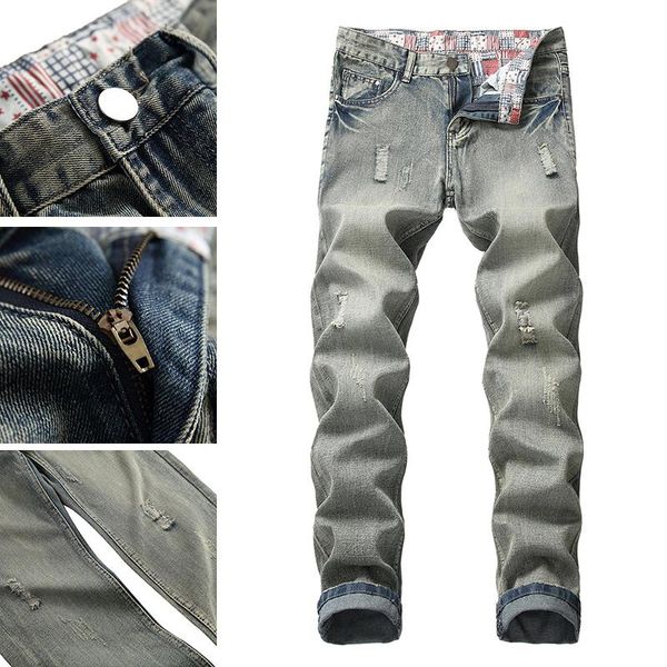 

tide brand autumn new retro blue casual wild youth trousers jeans men straight korean version of the trend lapel pants