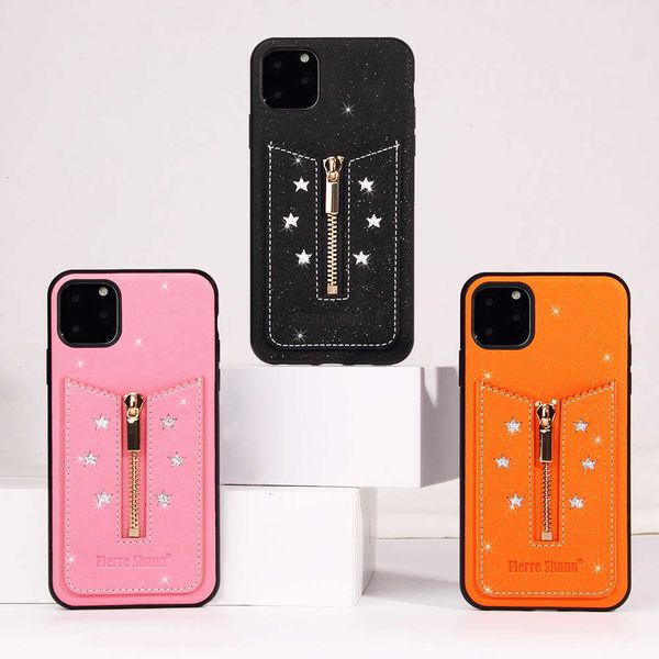

designer phone case for iphone 11/ zz11pro/11promax fashion xs max xr x/xs 7p/8p tpu+pu back cover with zipper card pocket wholesale