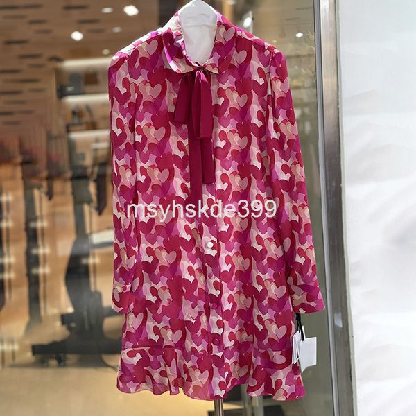 

casual dresses french minority spring and summer bow print loose hanging long sleeved skirt, Black;gray