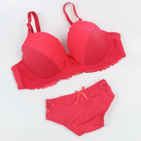 

bras sets fashion women glossy cup underwear with lace-edged bow bra set sous vetement femme ensemble comfortable all seasons dessous, Red;black
