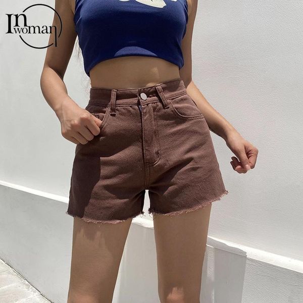 

women's jeans inwoman booty summer clubwear brown zipper shorts denim women female pants high waist skinny ladies trousers, Blue