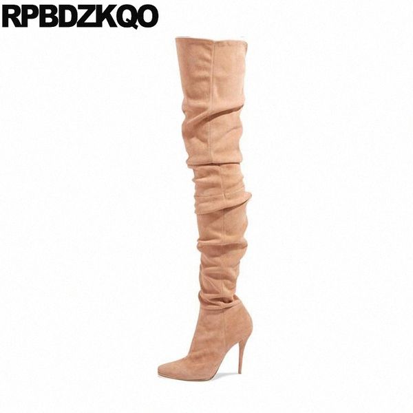 

shoes dance fetish thigh high pointed toe over the knee suede slim women boots 13 45 tall extreme crotch stiletto heel big size m3xe#, Black