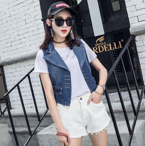 

women's vests classic vintage jeans women slim fit waistcoat spring summer denim vest female sleeveless fashion jacket for ladies, Black;white