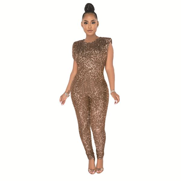 

women sleeveless jumpsuits skinny o neck sequins bodycon party clubwear rompers, Black;white