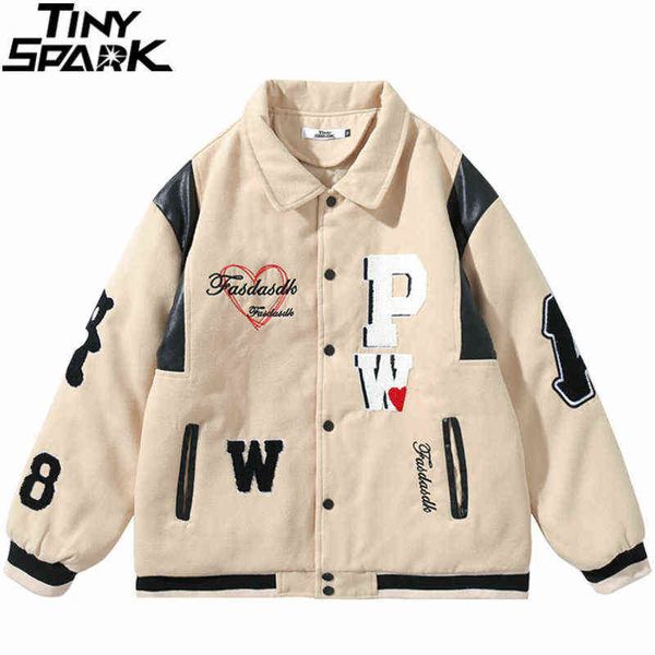 

hip hop streetwear jacket coat embroidery furry letter jacket 2021 men harajuku cotton casual jacket coat autumn winter outwear y1106, Black;brown