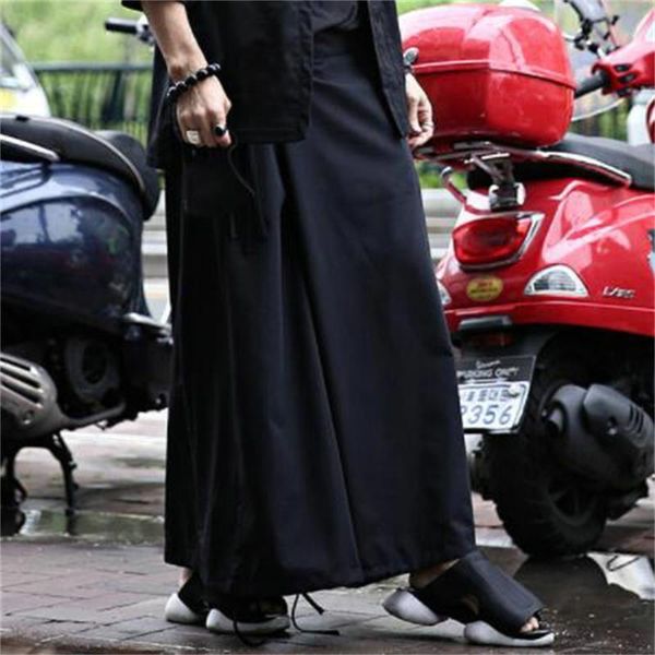 

men's pants 2021 korean fashion summer black lace up hem loose skirt wide leg large