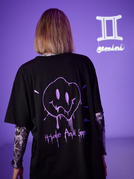 

romwe gemini cartoon letter graphic tee without mesh s38h#, White