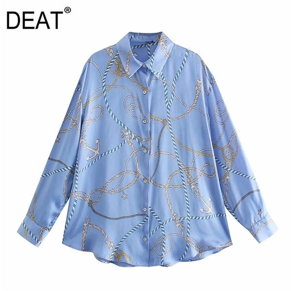 

[deat] summer fashion single-breasted printing long sleeve turn-down collar loose casual women shirt 13q135 210527, White