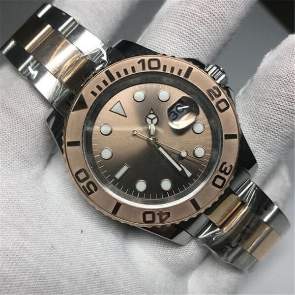 

luxury mens watches waterproof 30m automatic 2813 movement yacht steel bezel gray dial men watch 316 stainless band, Slivery;brown