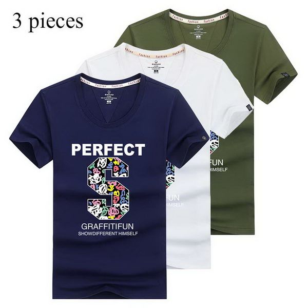 

100% cotton men t-shirt pack of 3 crewneck t shirt printed letter summer beathable male clothing camiseta masculina tx150, Black;brown